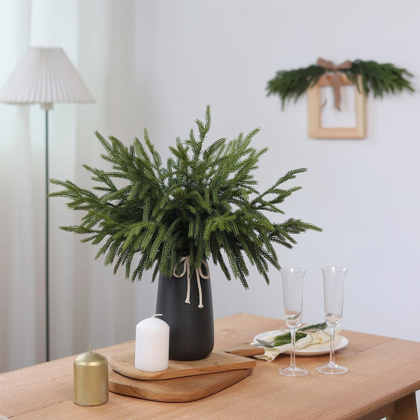 YXZZWL 16 Pcs Christmas Norfolk Pine Branches, 18 Inch Soft Textured Artificial Norfolk Pine Branch Faux Cedar Pine Stem Fake Greenery Picks for Vase DIY Garland Wreath Home Decoration