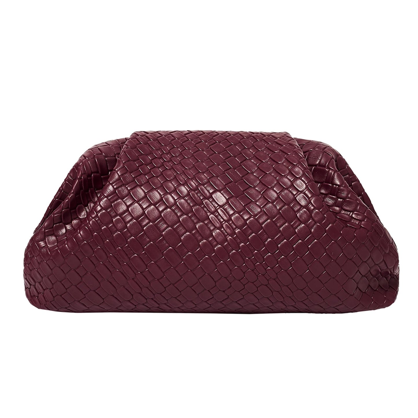PHILOMENA Women's Woven Evening Bag Vegan Leather Clutch Purse Dumpling Ruched Bag Party Wedding Elegant Handbags (Wine Red)
