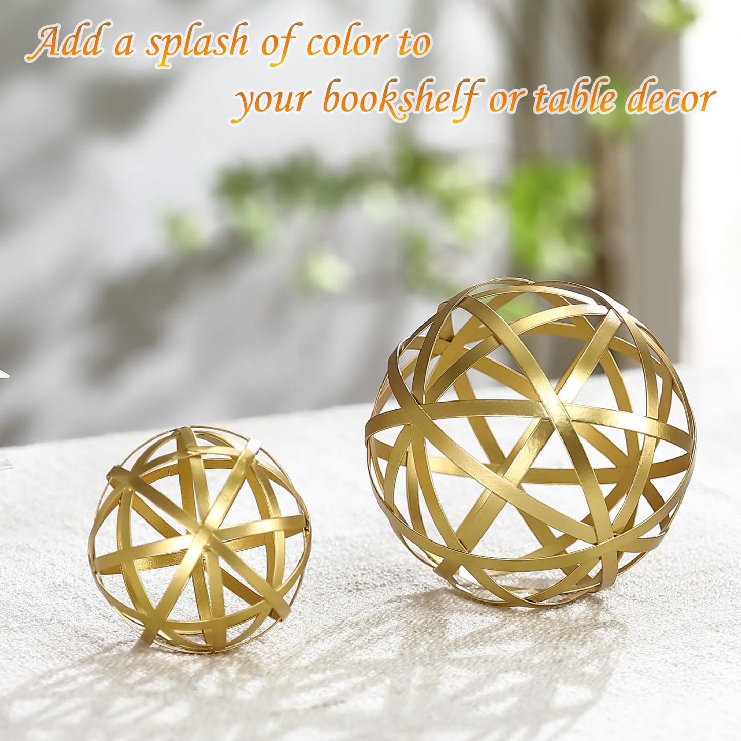 MOCOME Gold Decorative Sphere, Metal Coffee Table Decor Sculpture, Modern Home Decor Accent for Tabletop, Centerpiece, Shelf Display- Elegant Metal Sphere Decor with Luxury Golden Finish