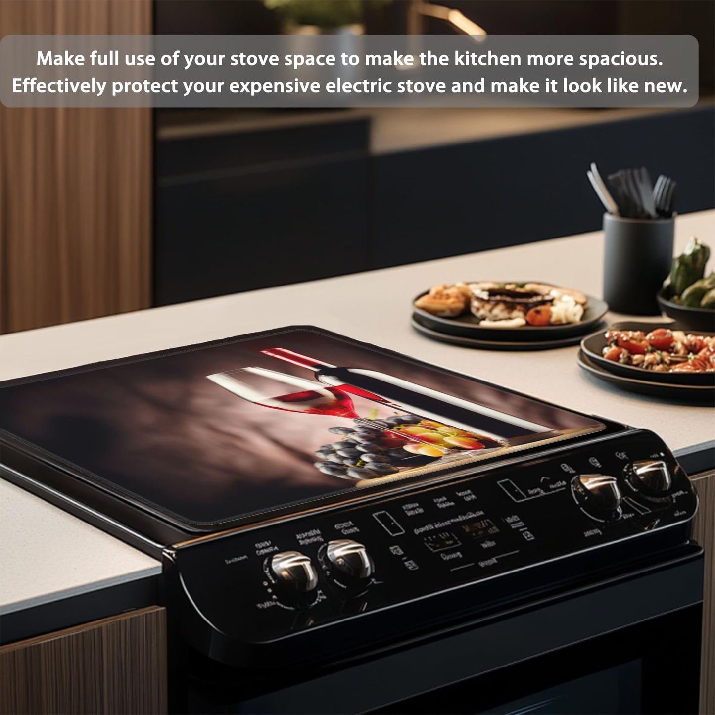 Christmas Stove Top Cover for Electric Stove,Red Wine Vintage Extra Thick Rubber Stovetop Protector Mat, Heat Resistant Glass Cooktop Oven Cover 28.5'' x 20.5''