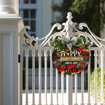Happy Juneteenth Decorations Door Sign Wooden June 1865 Yard Signs Black Pride Front Door Decor Wreaths Freedom Day Wall Hanger African American Independence Day Festival Plaque 12 Inch