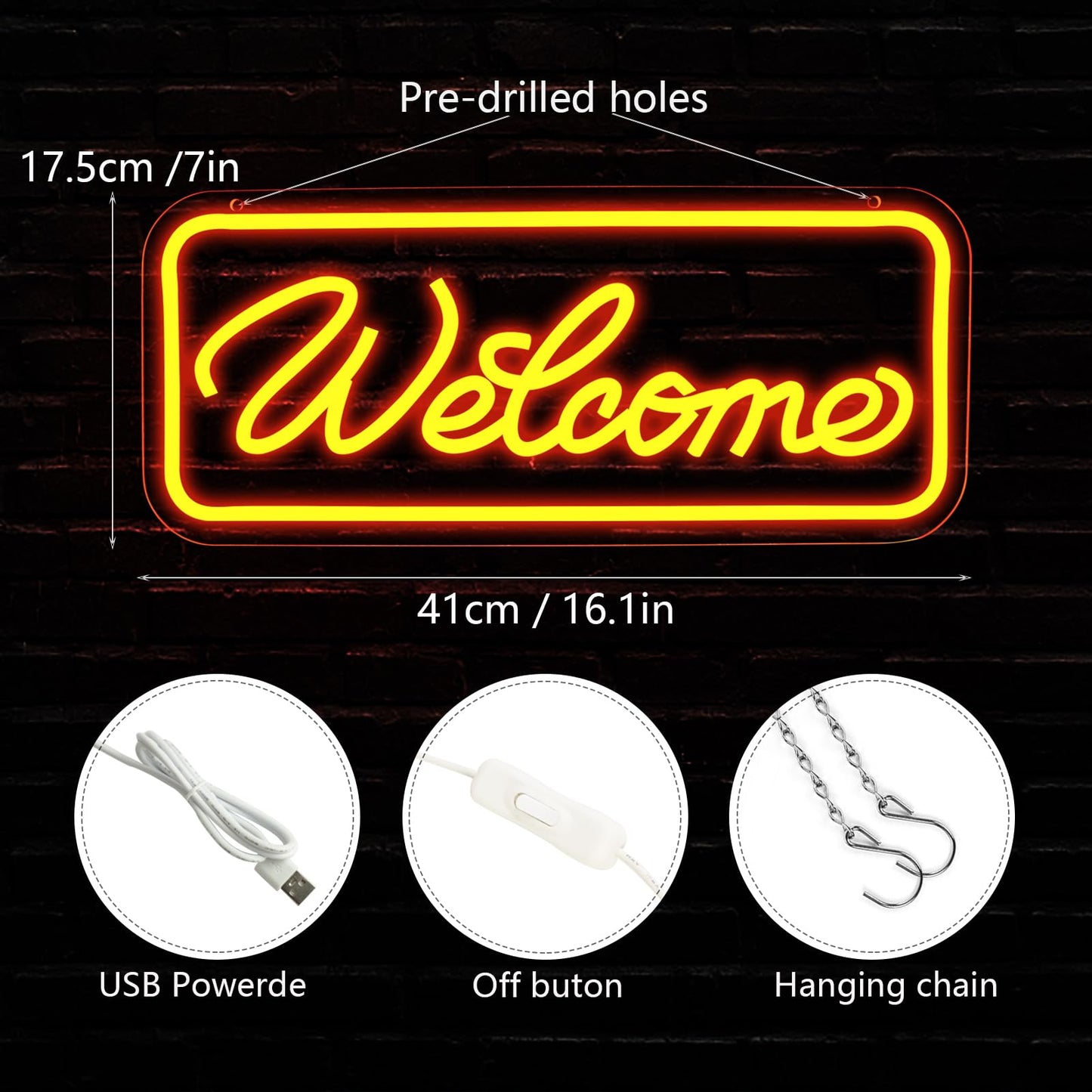 qbanziou Welcome Neon Sign for Wall Decor，LED Neon Lights for Living Room，birthday、Halloween Christmas