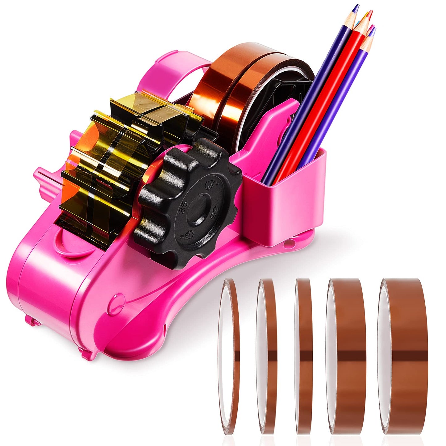Multiple Roll Cut Heat Tape Cut Dispenser Resistant Sublimation Desk Dispenser with 5 Pieces High Temp Multi-Size Heat Press Tape for Industrial Use, Solder(Pink)