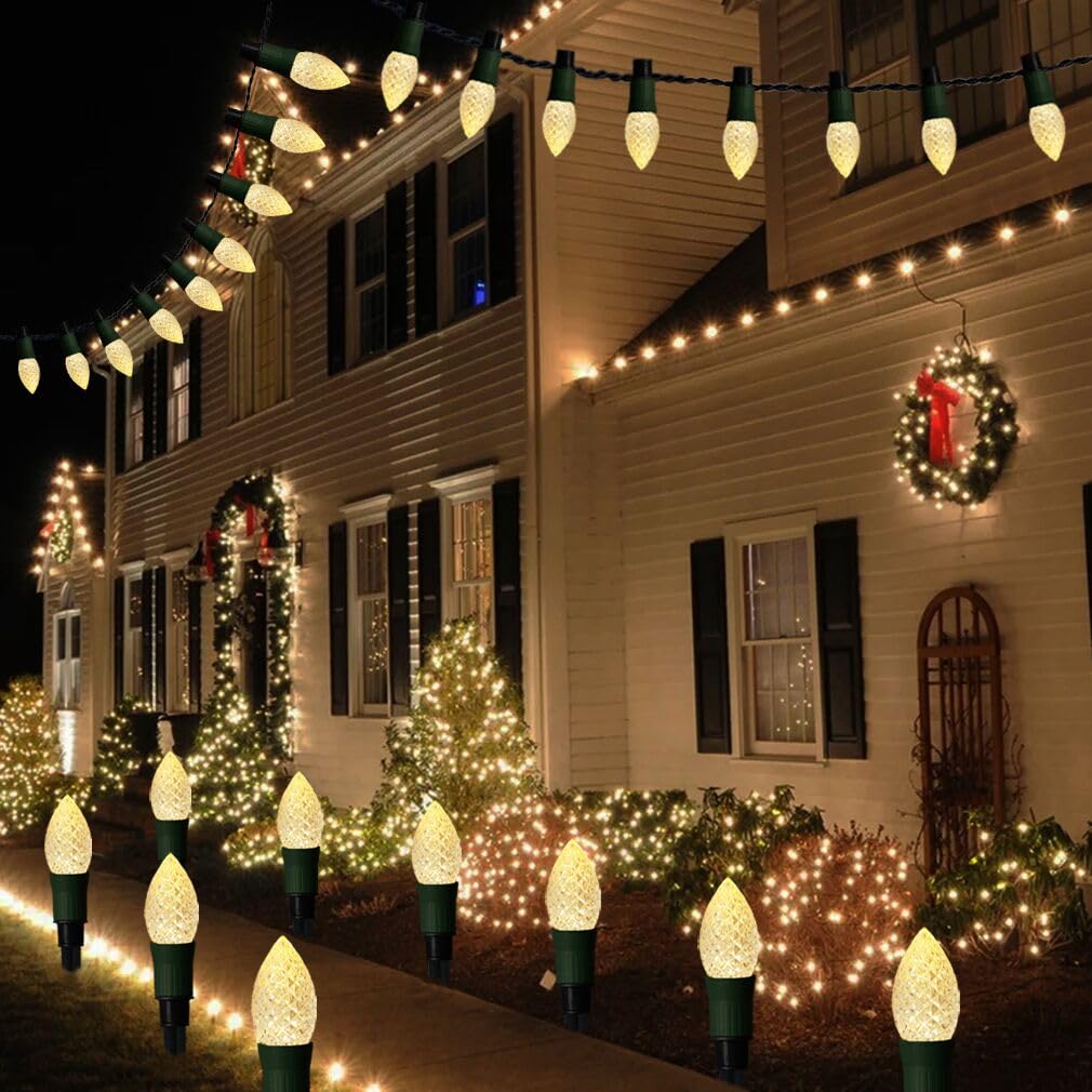 Huacenmy Solar Christmas Pathway Lights Outdoor, 20 LED C9 With 20 Stakes, 23FT Decorations Strawberry String for Roof Yard Patio Walkway Driveway, Warm White