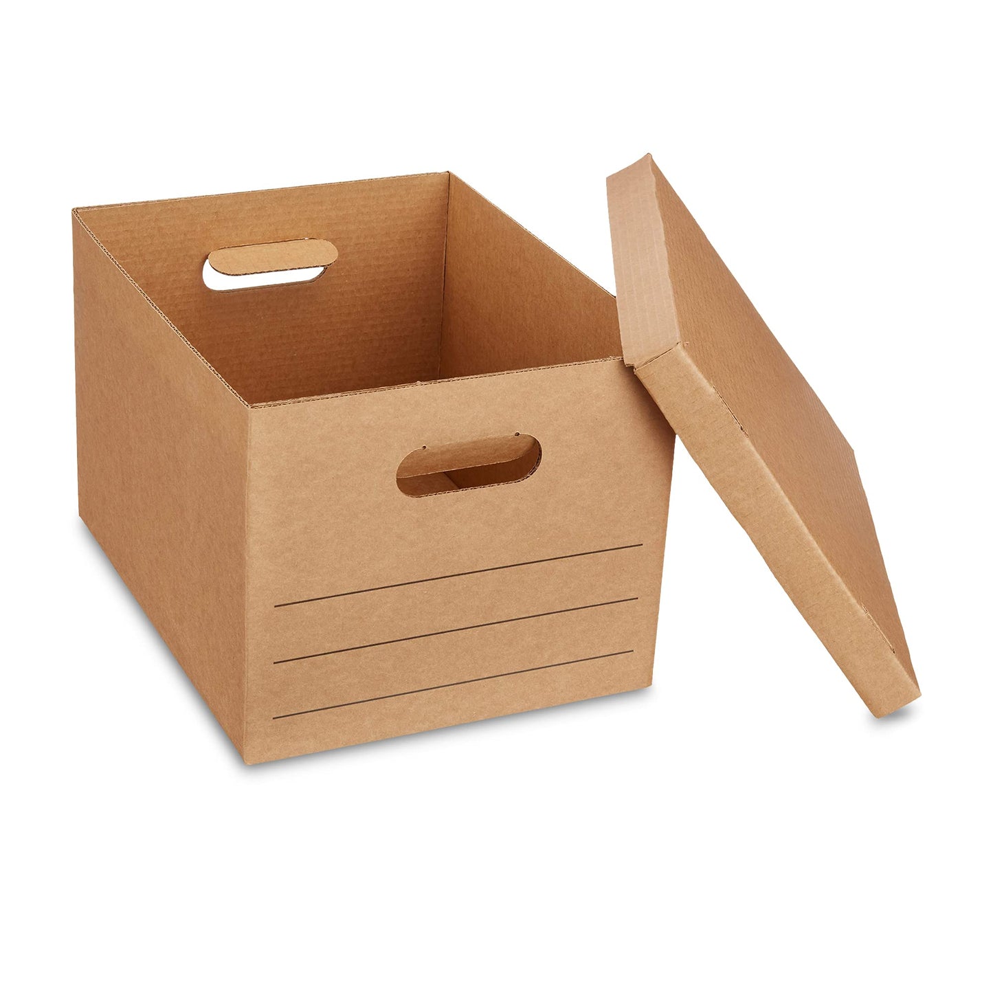 Amazon Basics Moving and Storage Boxes with Handles and Lift-Off Lids, File Storage, Collapsible, 15x10x12 in, Brown, 20-Pack