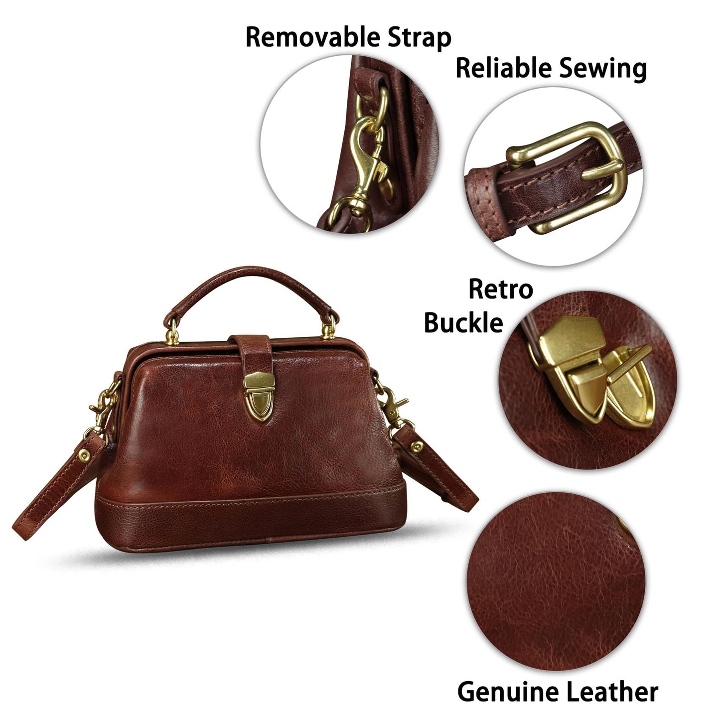 Genuine Leather Small Purses and Handbags for Women Designer Vintage Doctor Style Crossbody Bag Shoulder Satchel Phone Bag (Coffee)