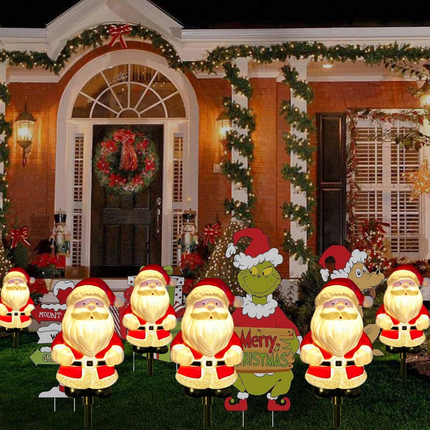 Windpnn Upgraded 6-Pack Solar Christmas Garden Stake Lights, Outdoor Waterproof Solar Santa Claus Stake Christmas Pathway Lights for Garden Decorations Lawn Pathway Patio (8 Modes)