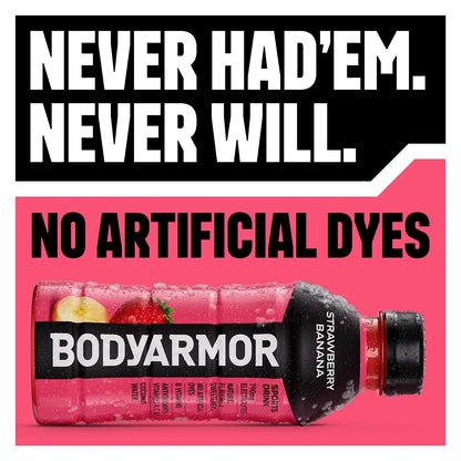BODYARMOR Sports Drink Sports Beverage, Strawberry Banana, Coconut Water Hydration, Natural Flavors With Vitamins, Potassium-Packed Electrolytes, Perfect For Athletes, 12 Fl Oz (Pack of 8)