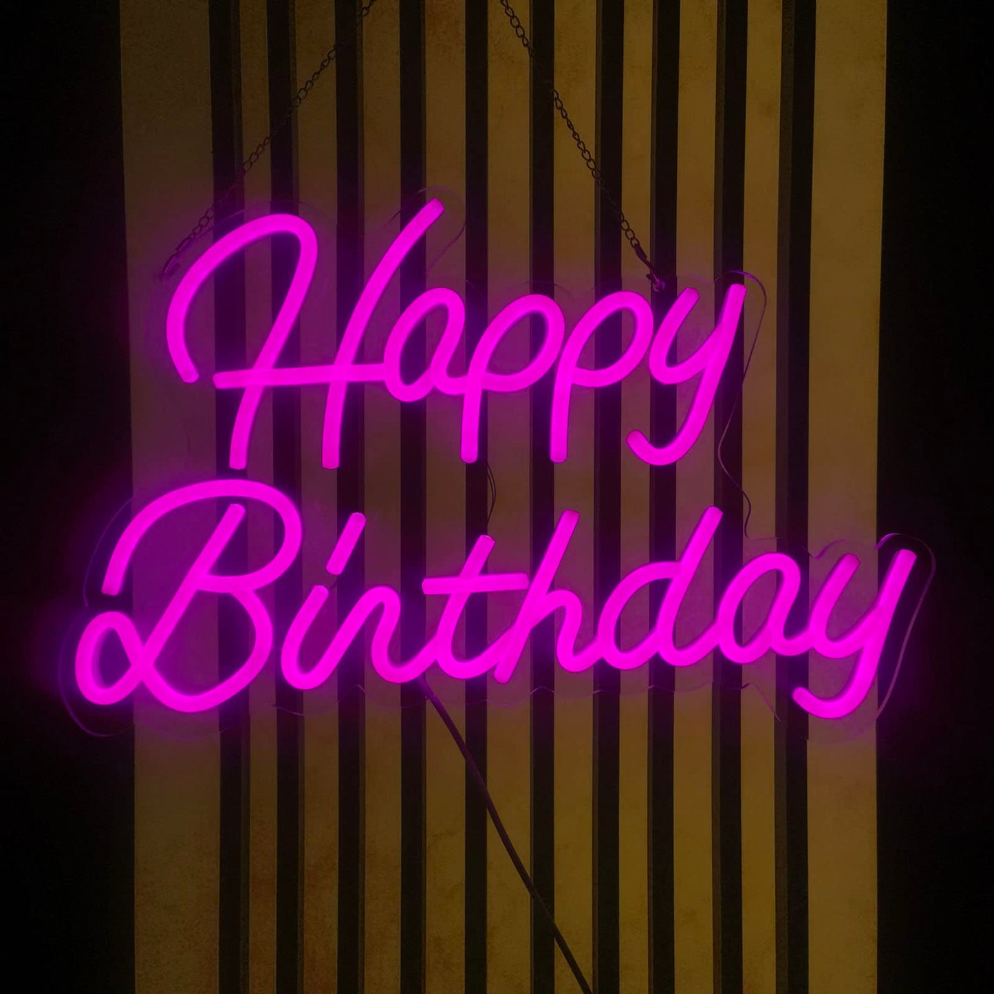 Happy Birthday Neon Sign Home Decor Lights Bedroom Wall Decor Night Light Happy Birthday Light Up Sign Birthday Party Decoration Dimmable Switch Reusable LED Neon USB Power Supply 5V (Pink)