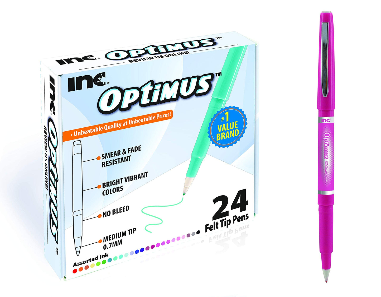 OPTIMUS 24-Color 0.7mm Felt Tip Pens - No Bleed, For Writing, Drawing, Journaling