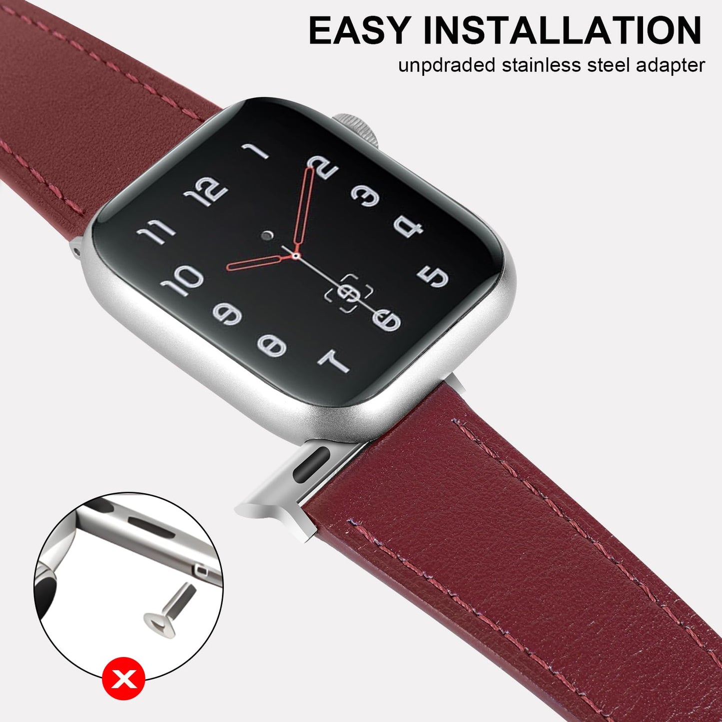 Italy Genuine Leather Bands Women Men Compatible with Apple Watch 38mm 41mm 40mm 42mm 44mm 45mm 46mm 49mm, iWatch Straps Smartwatch Replacement Band for Ultra SE 3/2/1 Series 11 10 9 8 7 6 5 4 3 2 1