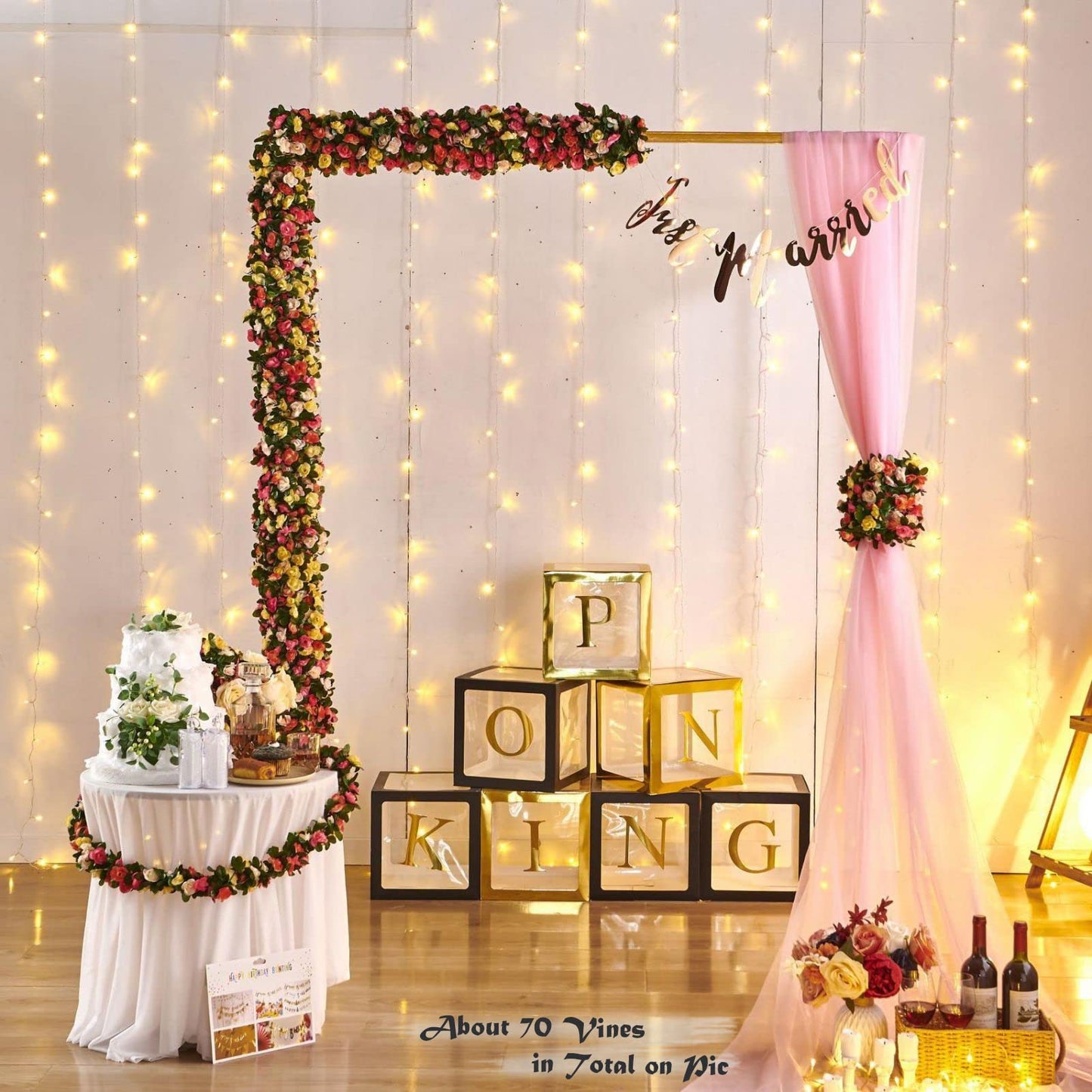 PONKING 8 Pcs x 8.2 ft Flower Garland Artificial Rose Vine Flowers with Green Leaves Hanging Fake Roses Vine for Room Party Home Wedding Birthday Christmas Wall Arch Decor, Spring Yellow Flower