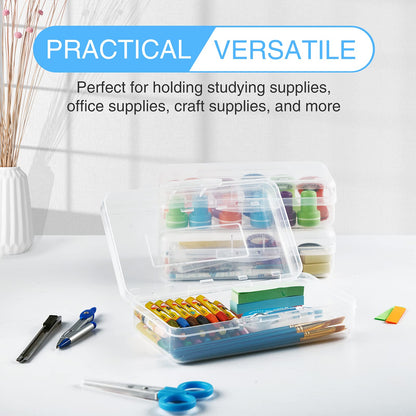 Sooez 3 Pack Pencil Case, Large Hard Pencil Box Bulk, Clear Crayon Box Marker Pen Organizer, Plastic Storage Container with Snap Lid, Stackable Art Craft Organizer Back to School Supplies, Clear