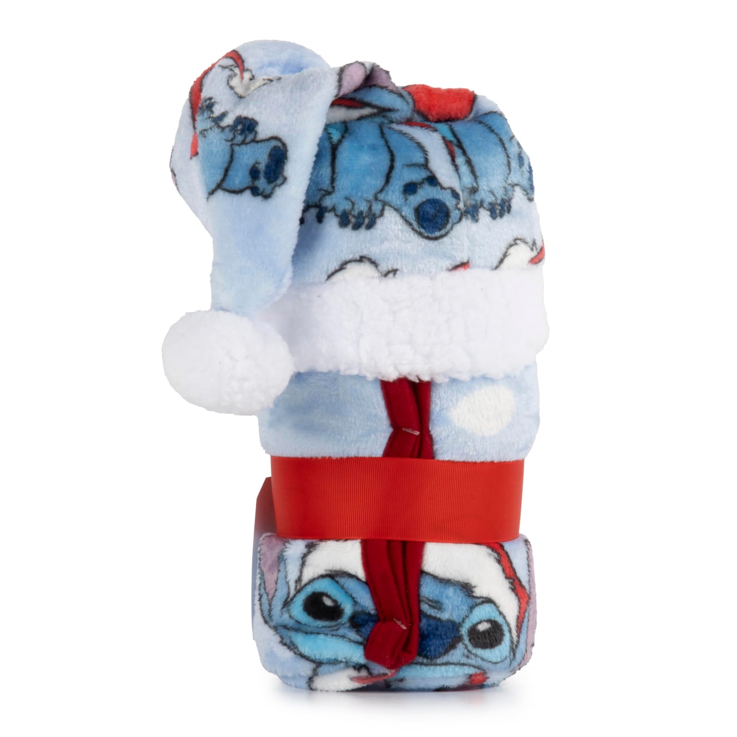Jay Franco Santa Hat and Throw Set – 2-Piece 17" Inch Holiday Hat and 40" x 50" Inch Ultra-Soft Plush Fleece Blanket Gift Set, Official Licensed Product, Blue - Stitch