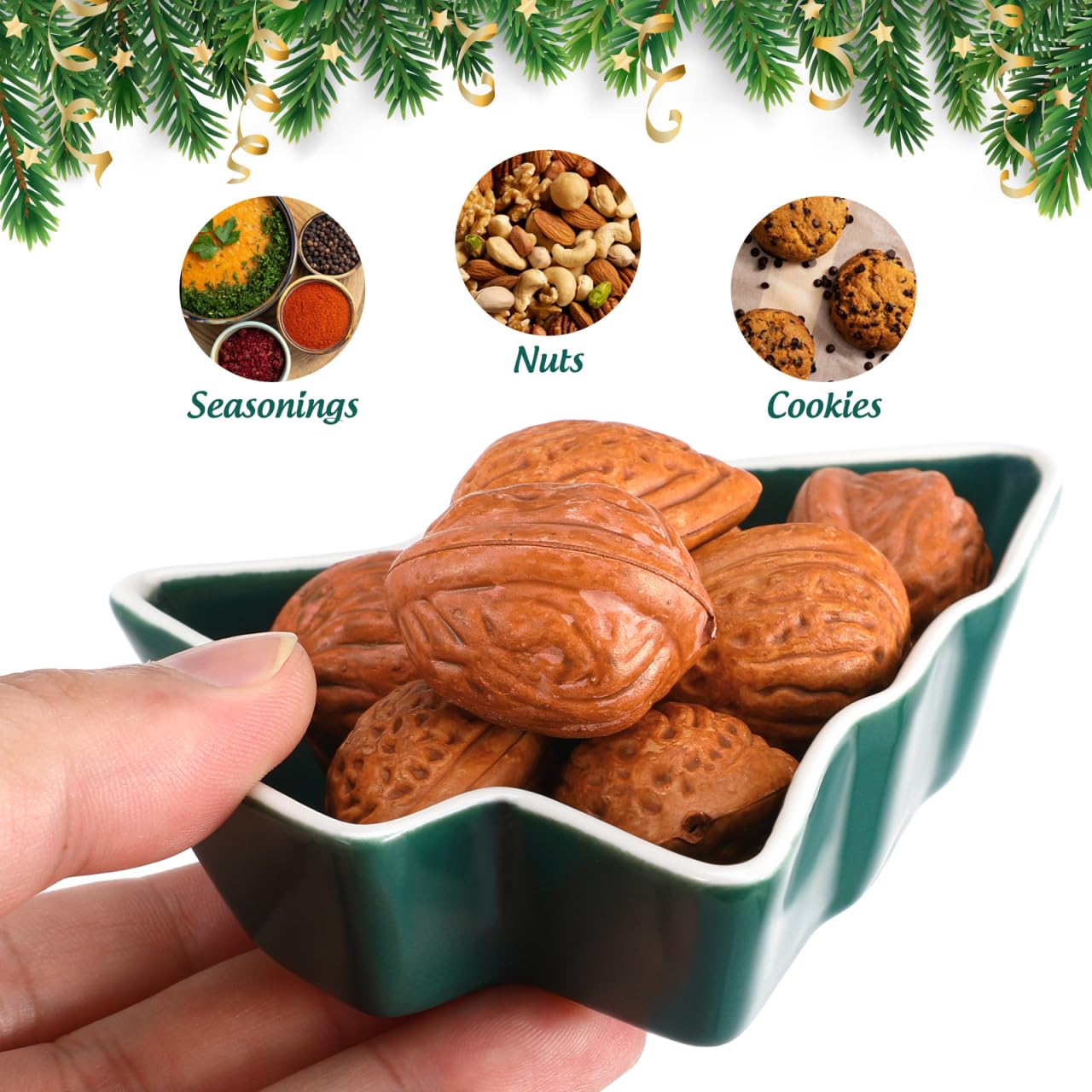 Garneck 2Pcs Christmas Tree Shaped Snack Plates Ceramic Dark Green Xmas Candy Trays for Snack Dry Fruit Christmas Winetr Holiday Party Daily Use