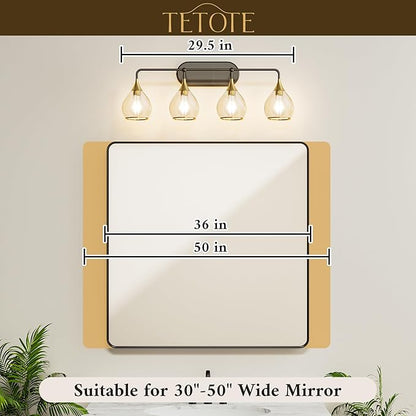 TETOTE 4-Light Modern Bathroom Light Fixtures, 4 Light Vanity Lights Over Mirror Gold Wall Lamp with Clear Glass for Bathroom, Mirror, Living Room, Bedroom, Hallway