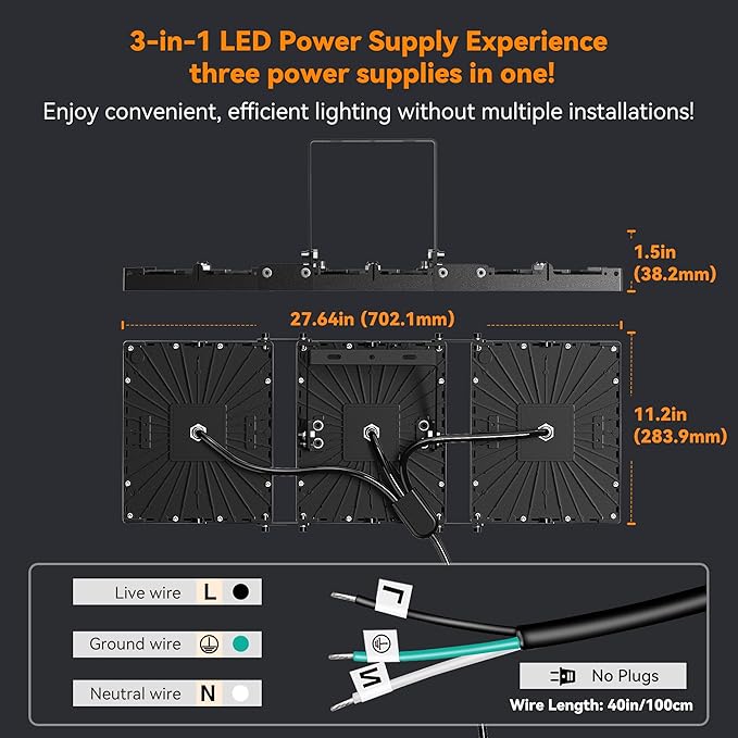 600W LED Flood Light Outdoor, 60000LM Super Bright Stadium Light, IP66 Waterproof 6000K Daylight, 3 Heads Adjustable Outdoor Floodlights for Backyard, Parking Lot,Stadium, Field(2 Pack)