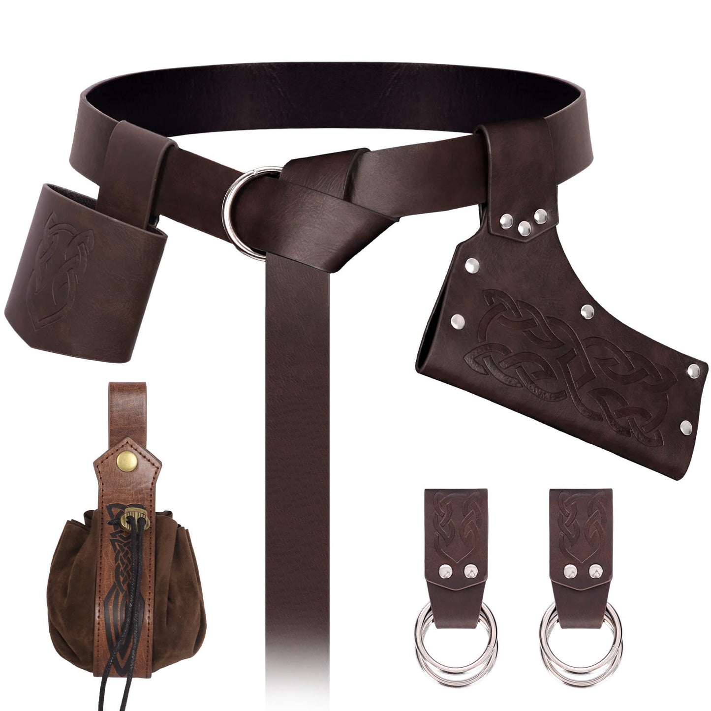 bcehyaa Medieval Renaissance Sword Belt Set - Pirate Costume Accessories with Skirt Hike Sword Frog Dagger Holster (Brown-A)