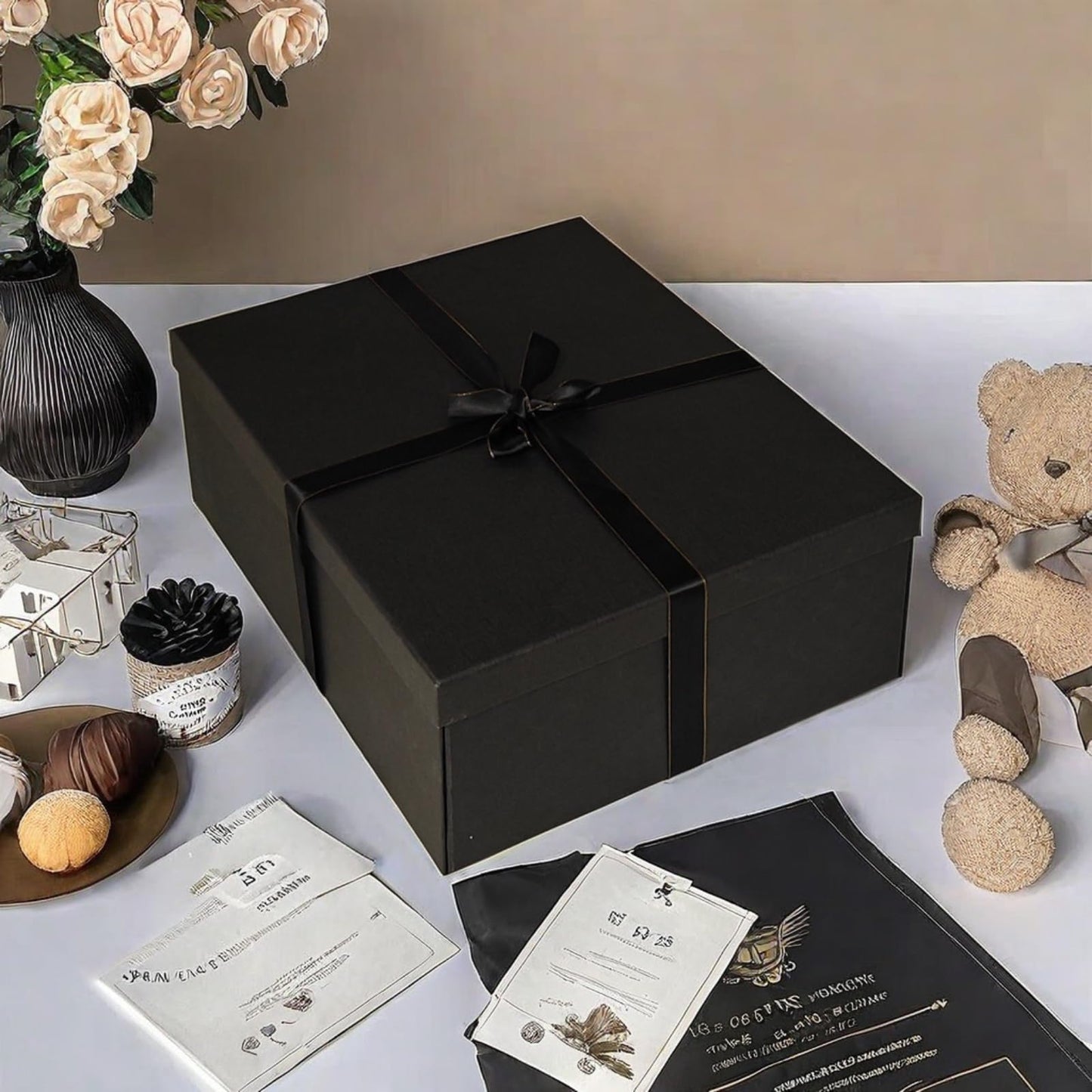 YINUOYOUJIA Large Gift Box 16.5x13x5.5 inches,Black Gift Boxes with Lids for Presents,Birthday,Valentine's Day,Mother's Day,Christmas,Anniversary