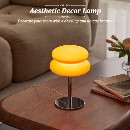 LSTVZSNRX Orange Mushroom Lamp, Mid Century Modern Lamp for Nightstand, Dimmable Retro Egg Tart Bedside Lamps, Home Decor Ambient Lighting Aesthetic Cute Lamps for Bedroom Living Room (NOT Glass)