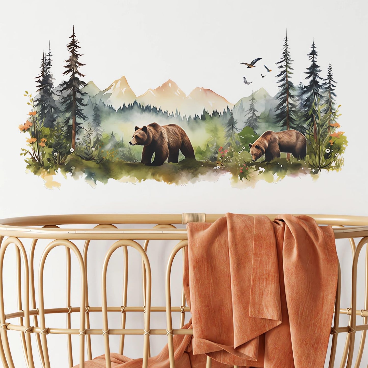 Brown Bear Dream Forest Wall Stickers, sacinora Cartoon Wild Jungle Animal Wall Decals Removable Vinyl Peel and Stick for Living Room Bedroom Nursery Sofa TV Background Art Home Decorations