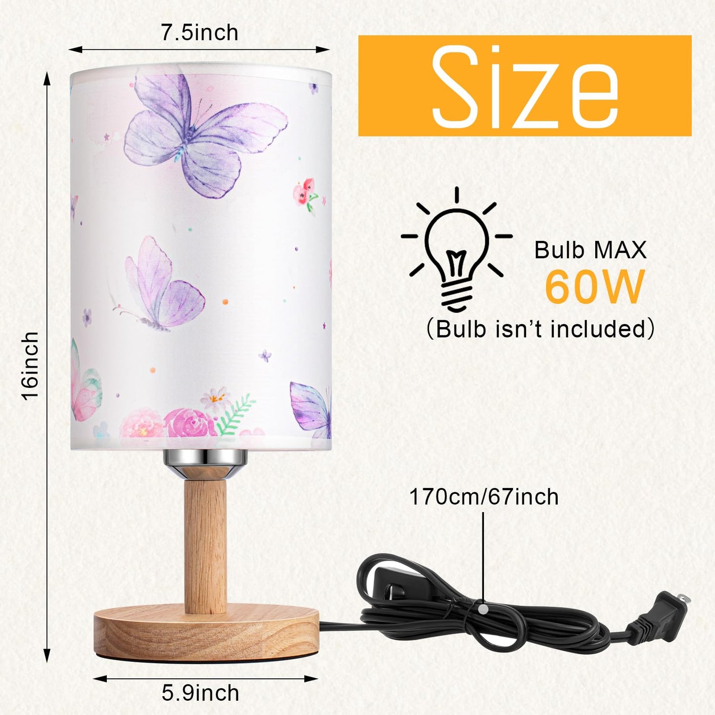 Tujoe Butterfly Lamp Purple Desk for Kids Lamp Fabric Nightstand Table Lamps Bedside Decor for Girl Kids Reading Bedroom Living Room Home Office Christmas Gift