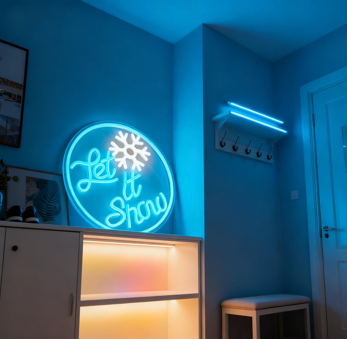 Let It Snow Neon Sign, Snowflake Shape Light Up Sign, Winter Christmas Home Party Gift Wall Table Decor, USB Powered Dimmable LED Neon Light 12.6 x 12.6 In