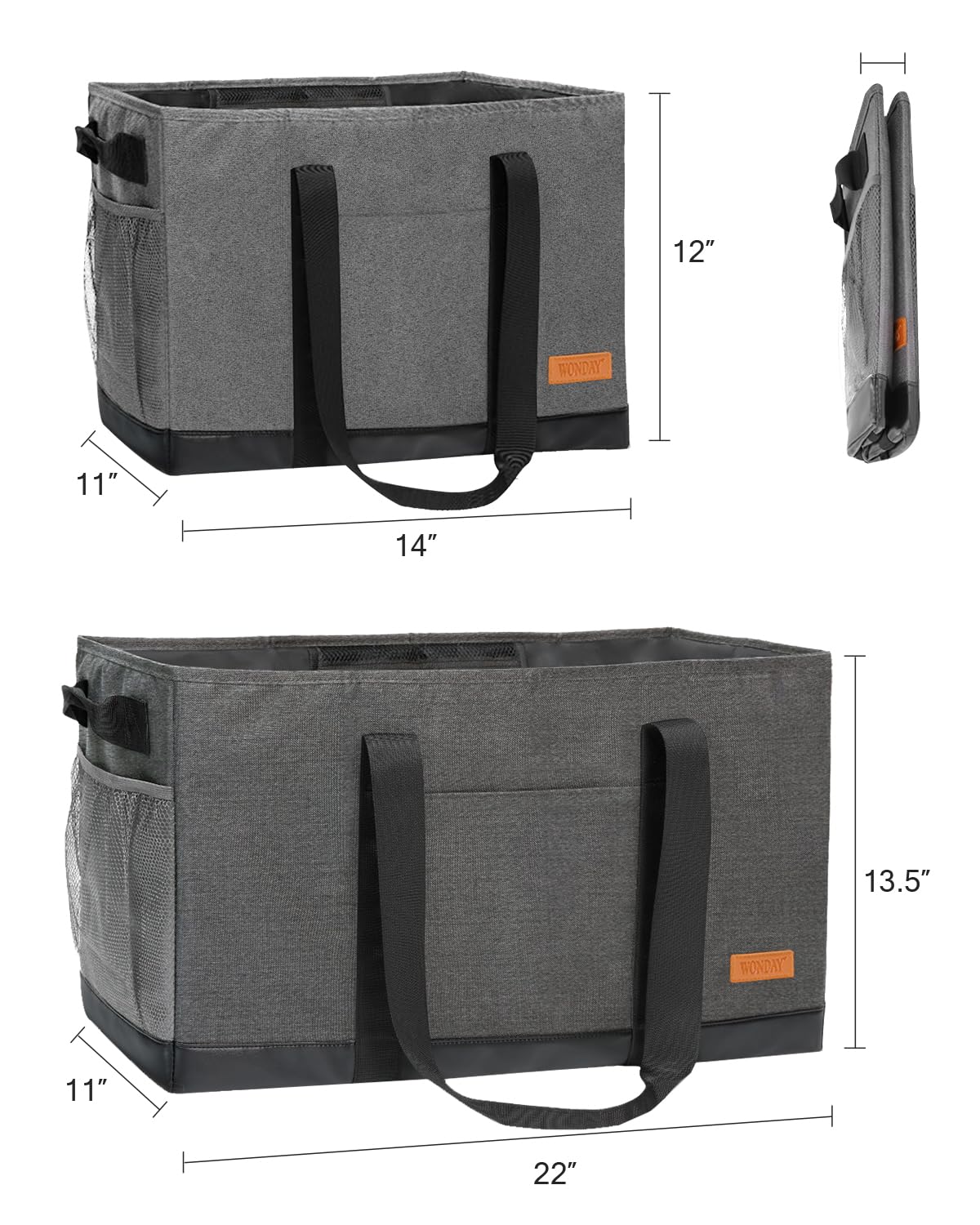 WONDAY Extra Large Utility Tote Bag - Standing Reusable Grocery Bag with Handle, Collapsible Storage for Shopping, Beach