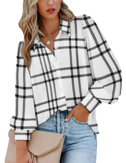 Zeagoo Womens Shirts Button Down Printed Lantern Long Sleeve Blouse Fashion Casual Tops 2025