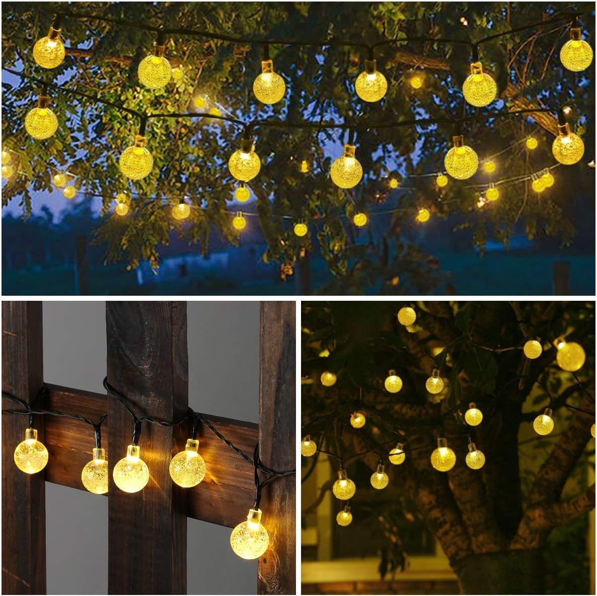 Toodour Solar String Lights Outdoor Waterproof, 56ft 100 LED Globe String Light with 8 Mode, Crystall Ball Lights Solar Patio Lights for Garden, Lawn, Patio, Gazebo, Yard, Outdoor Decor - Warm White