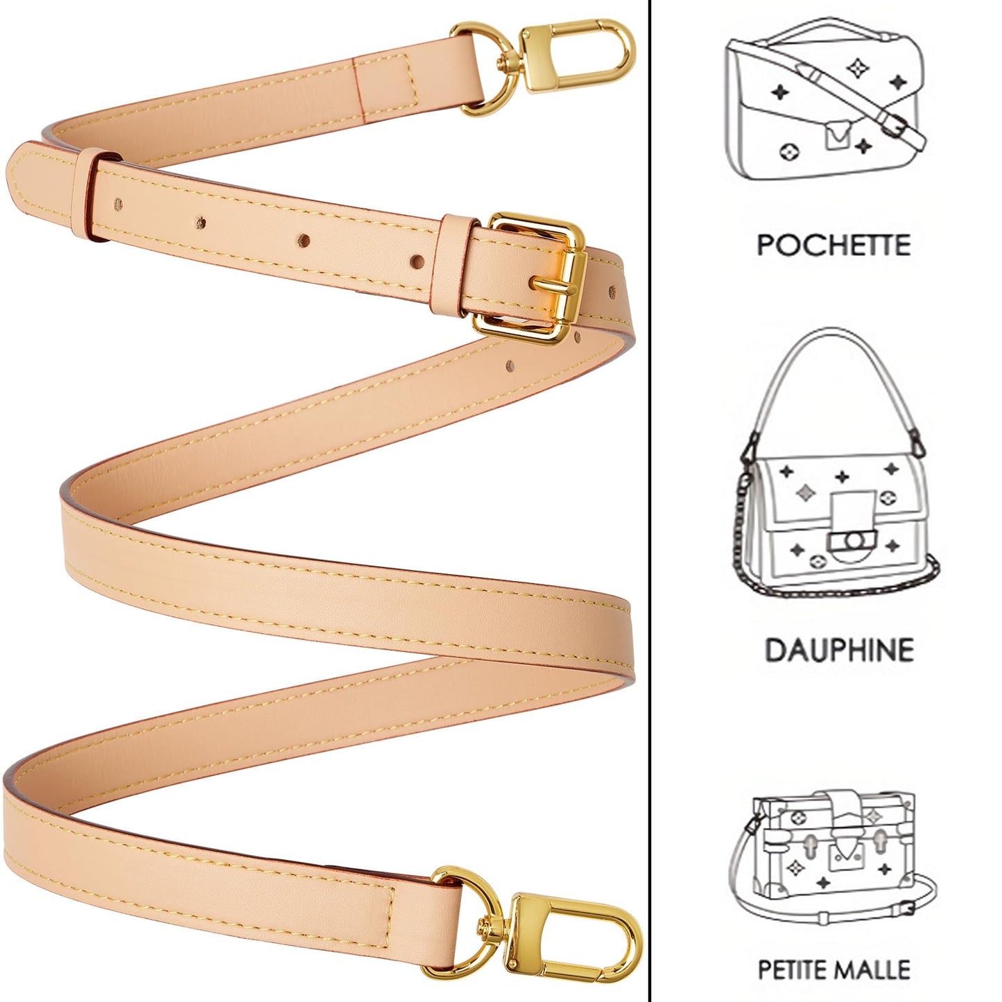 RICLVS Genuine Vachetta Leather Crossbody Strap Genuine Leather Adjustable Replacement Strap for Shoulder Bag Handbag Purse (Beige)