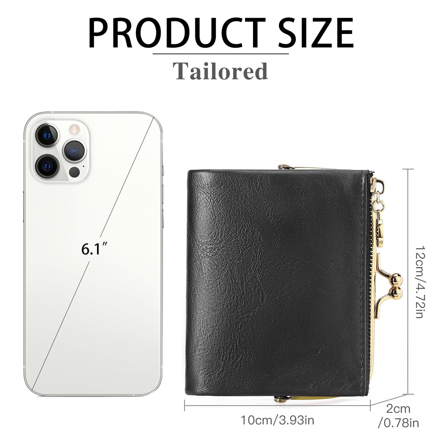 RNIEGA Wallet Women Small RFID Blocking Bifold Leather Wallets for Women Vintage Coin Purse With Zipper and Kiss Lock