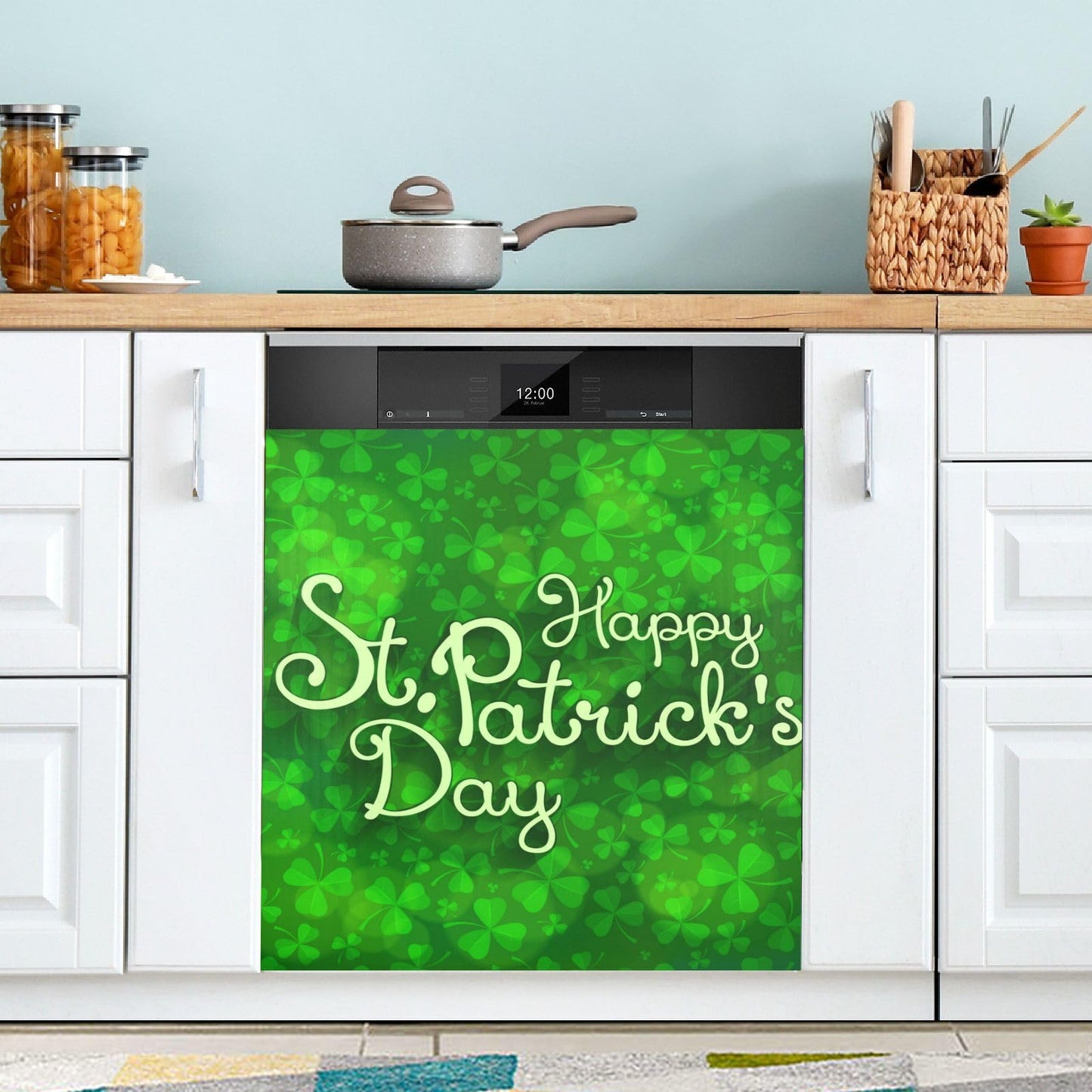 Kigai St. Patrick's Day Clover Dishwasher Magnet Cover, Reuseable Kitchen Fridge Door Magnet Sticker, Waterproof Refrigerator Microwave Magnet Cover Hoilday Party Decor, 23 x 26 Inch