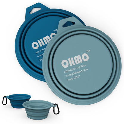 OHMO Collapsible Dog Bowl(2 Pack, Peacock&Light Blue 12oz/400ml) Premium Silicone Pet Water Bowls for Cats & Dogs, Portable Dog Travel Bowls Foldable for Outdoor Camping Hiking