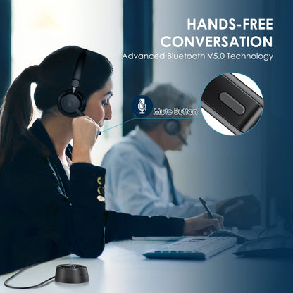 Mopchnic Bluetooth Headset, Wireless Headphone with AI Noise-Canceling Microphone On Ear Wireless Headset with USB Dongle for Computer Office