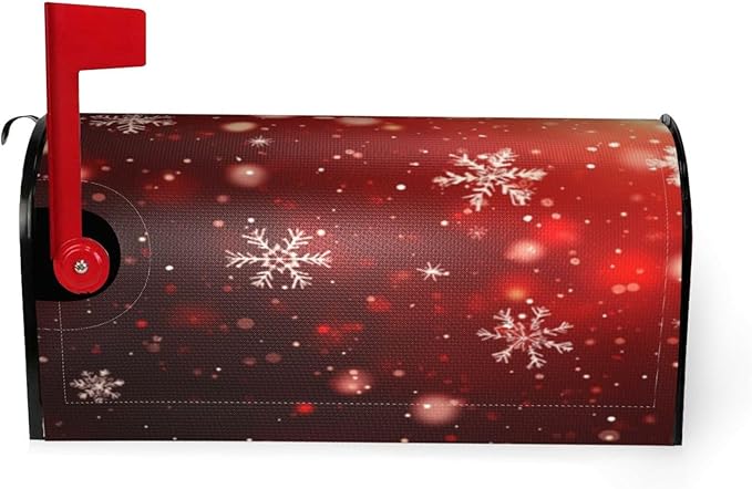 Festive Magnetic Mailbox Cover Red Snowflake Outdoor Mailbox Protector Holiday Seasonal Decorative Garden Yard Home Large Size 25.5 x 21 Inch