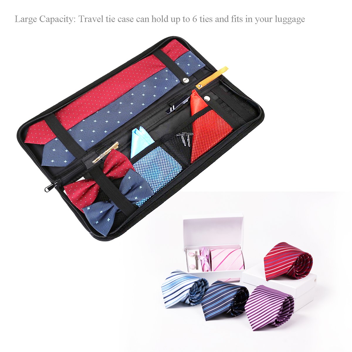 Hoshin Travel Tie Case, Cufflinks Necktie Storage Box Tie Holder Gift for Mens
