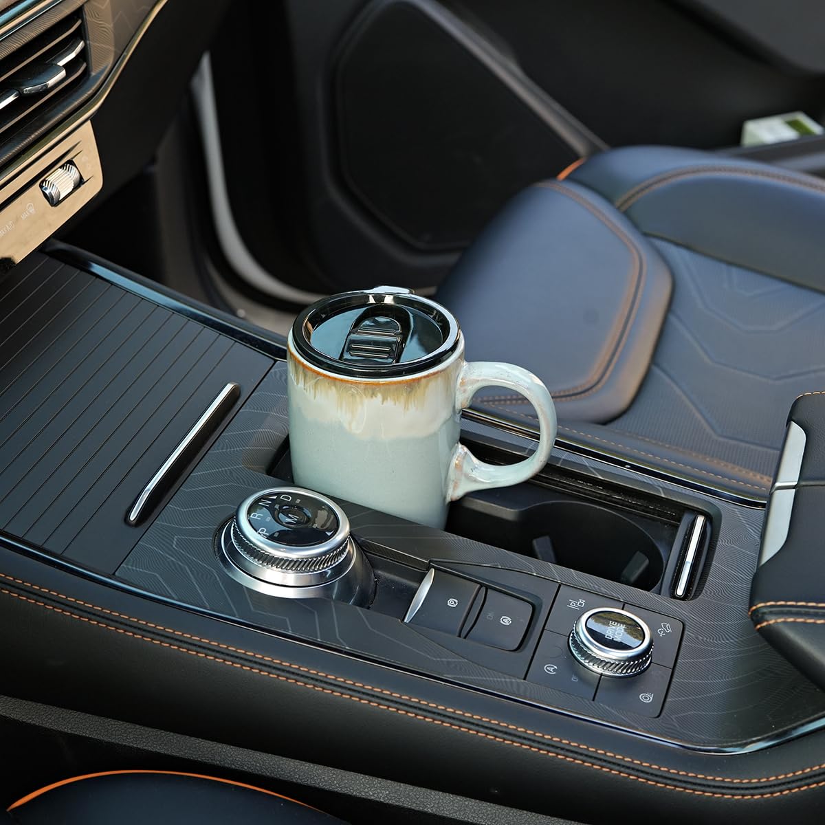 Bosmarlin Ceramic Travel Coffeel Mug with Handle and Lid, 18 oz, Portable Coffee Cup for Car Cup Holder, Microwave and Dishwasher Safe, Reactive Glaze (Light Grey Blue)