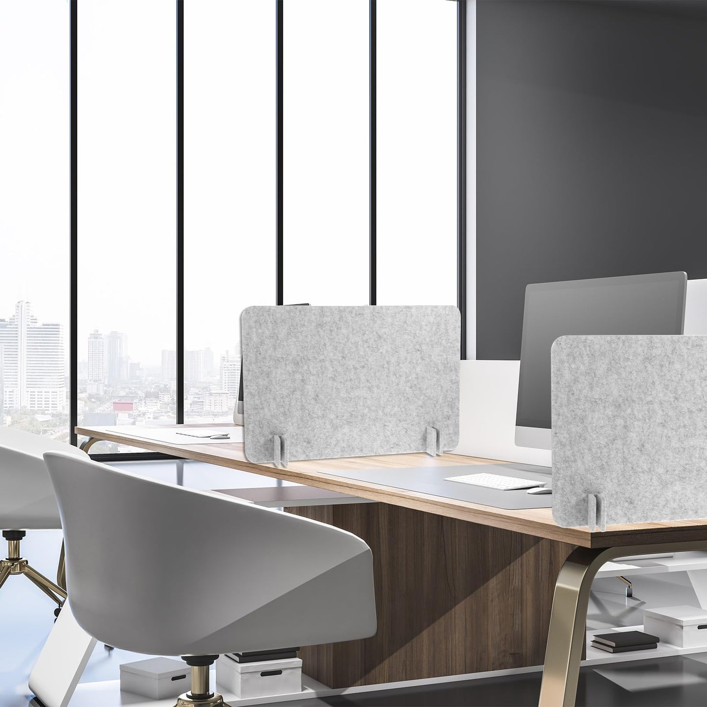 BOHUIZ 2pcs Acoustic Desk Privacy Panel, 24 x 16" Desk Dividers for Students Desk Partition with Support Feet for Office or Home Use(Silver Gray)