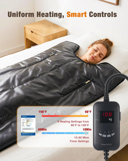 Infrared Sauna Blanket for Home, Gentle Deep Heat for Relaxation & Recovery, Portable Wellness Wrap for Full Body, Self Care Gifts for Women, Machine Washable PU Leather, 85–158°F & Timer, 6 x 2.6 FT