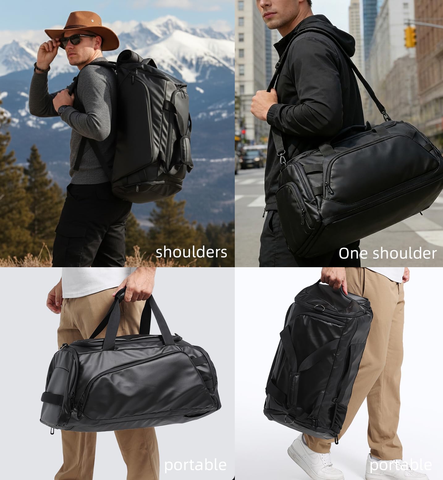 reeyee 40L Convertible Gym Duffel Bag Backpack, Water Repellent Sports Travel Bag with Shoe Compartment, Wet Pocket & Insulated Cooler, 3-in-1 Weekender Carry On Bag for Men Women