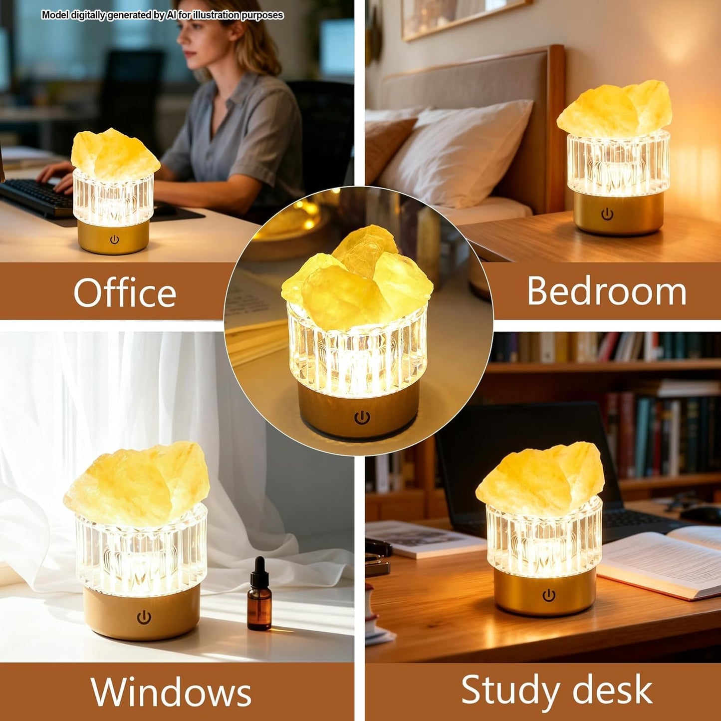 MYDAYS&DESIGN Yellow Crystal Lamp Natural Citrine Lamp, LED Light Dimmer with 3 Levels Cordless, Rocks Lamp Night Light Rechargeable for Room Home Decor Relaxation Ambiance (Yellow)
