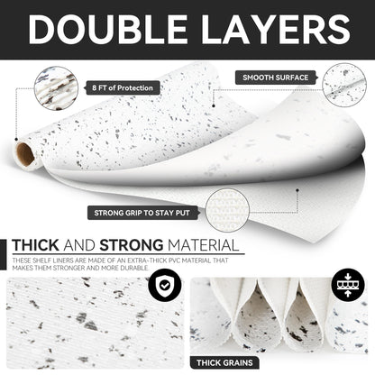 RAY STAR Shelf Liners for Kitchen Cabinets Non-Adhesive, 12 Inch x 10 Feet Trimmable Terrazzo Speckled White Shelf Liner Non Slip Vanity Cabinet Liner Refrigerator Cupboard Pantry Liner Marble