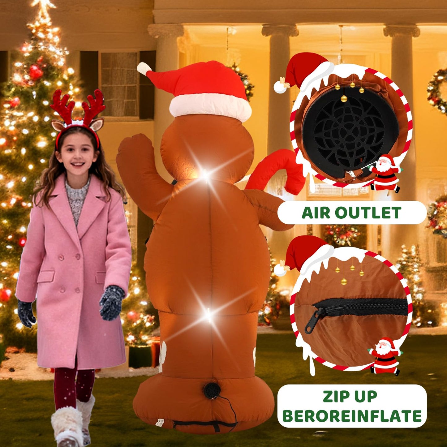 InfleasJoiy 5FT Pancake Man Inflatable Decoration with Built-in LED Lights, Christmas Outdoor Inflatable Decoration for Lawn, Yard, Garden, Patio