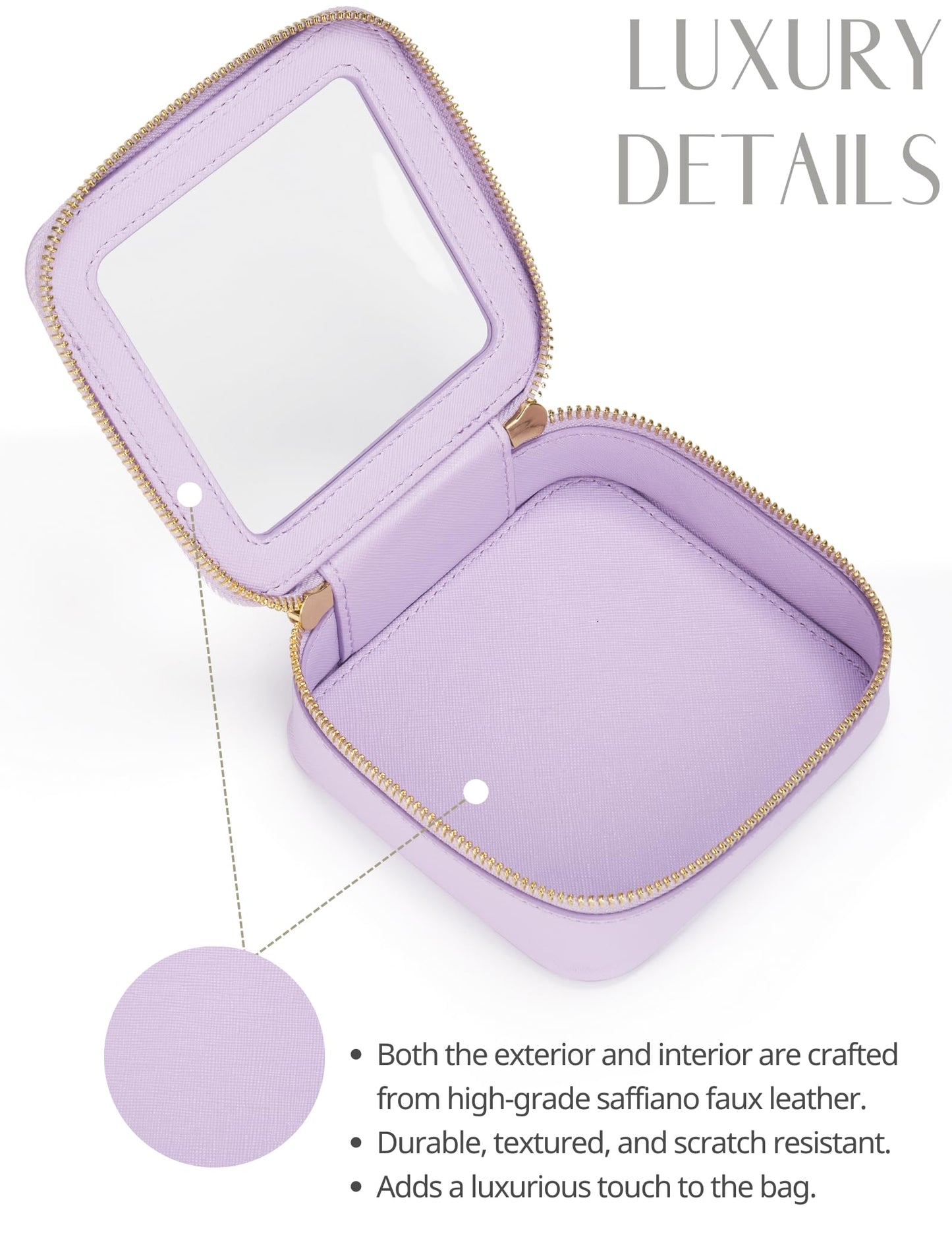 Small Cosmetic Bag for Purse Mini Makeup Bag for School Cute Clear Make Up Pouch for Travel Tiny Leather Purple Make Up Organizer Case for Backpack Toiletry Bag Waterproof Square Pouch with Zipper