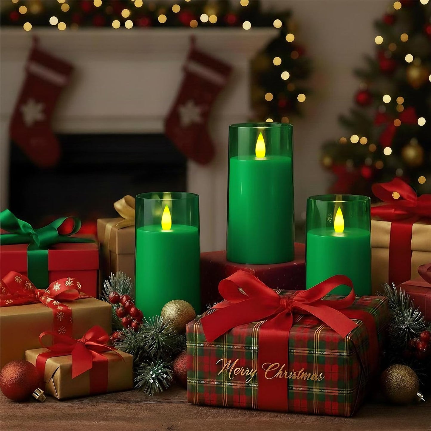 Raycare St. Patrick's Day Flameless Electronic Pillar Candles with Remote Control and Timer- Battery Operated Realistic Flickering LED Fake Candle for Home, Wedding Decor,Green,Set of 3(3"x4"5" 6")