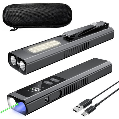 SSPONT EDC Flashlight 4 in1 Magnetic Flashlight High Lumens Work Light with Green Beam & UV & Warning Light Combo EDC Flashlight Rechargeable LT-010 (Black)
