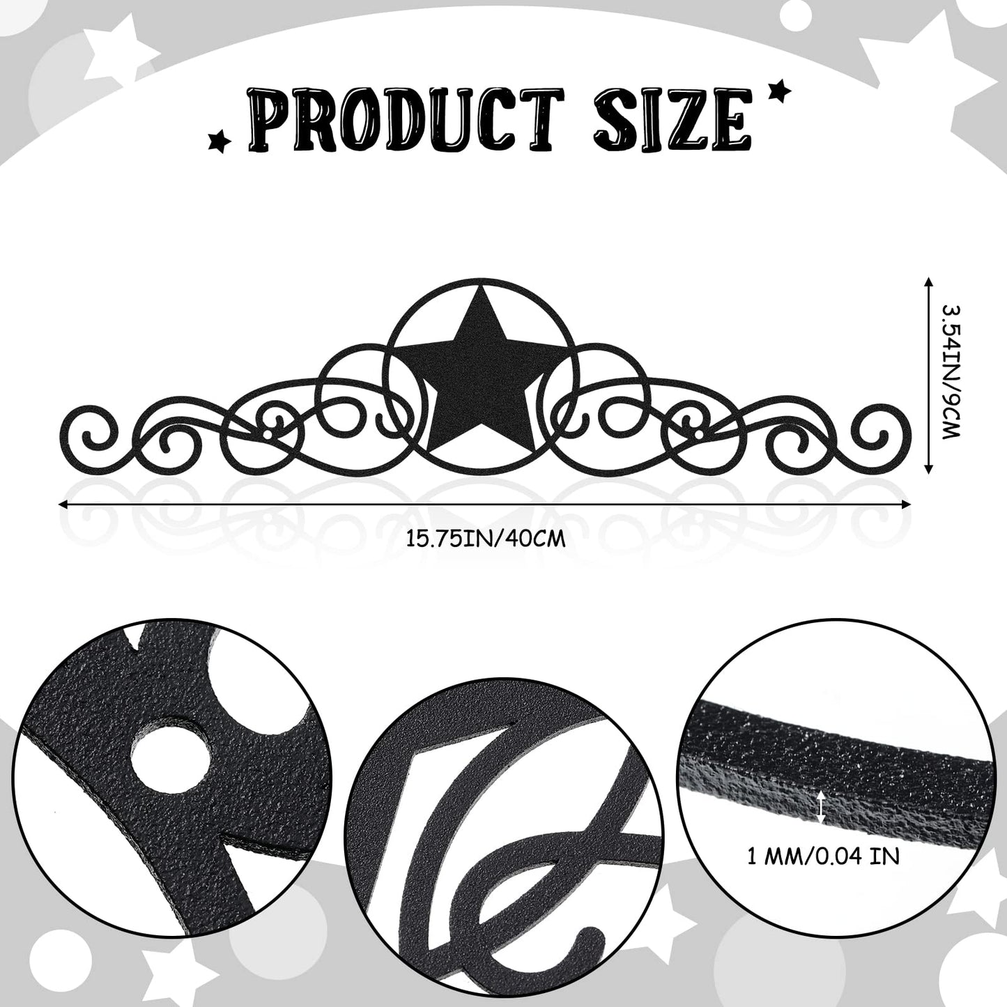 LEIFIDE Metal Star Wall Decor Black Scroll Star Rustic Country Decorations for Home Western Decorative Wall Art for Outdoor, 15.75 x 3.54 Inches