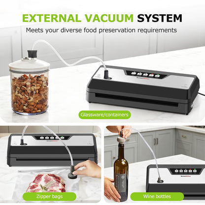 Bonsenkitchen Vacuum Sealer Machine, Built-in Cutter | Multifunctional Food Sealer for Sous Vide & Meal Prep, 5 Pre-Cut Bags, Black