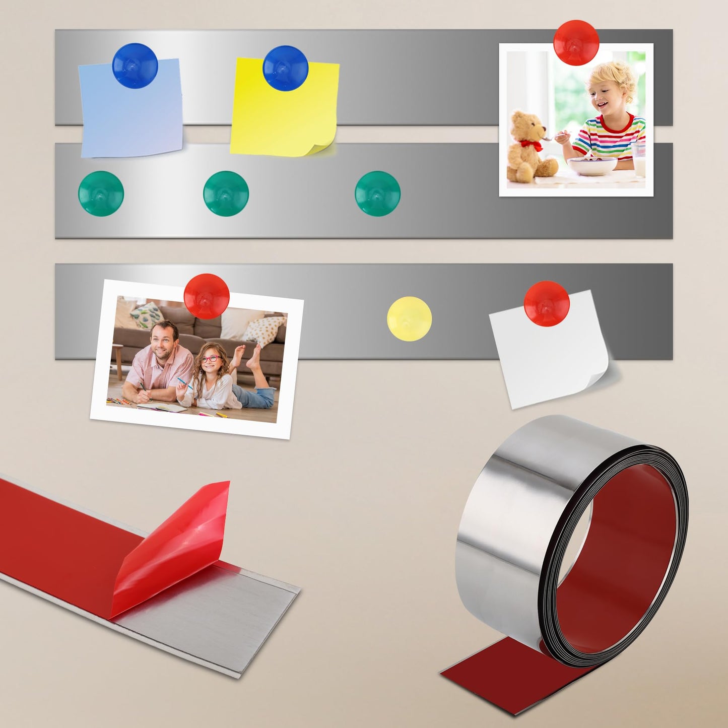 Soengsau 118" x 3.15" Flexible Self Adhesive Metal Strip for Magnets, Peel and Stick Ferrous Memo Tape for Bulletin Boards, Workshop, Office and School Use